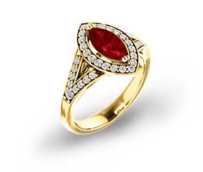 Marquise Split Shank Ruby and Diamond Halo Ring