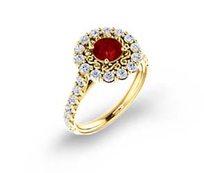 Floral Filigree Halo Ruby and Diamond Ring