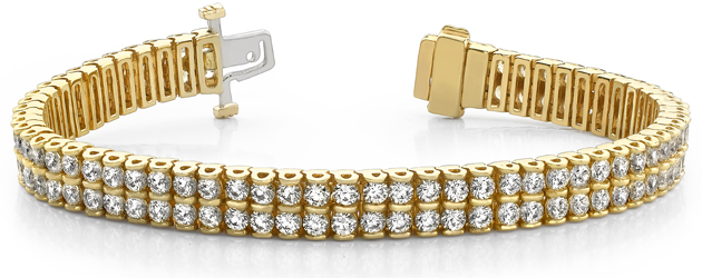 2 Row Round Tennis Diamond Bracelet In 18K Yellow Gold