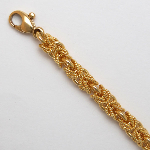 18K Yellow Gold Satin / Shiny Round Byzantine Chain 4.8mm