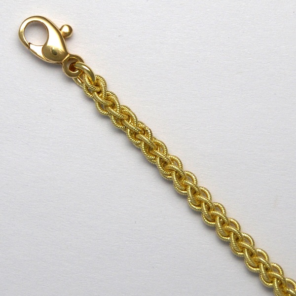 18K Yellow Gold Textured Round Woven Chain  3.7mm