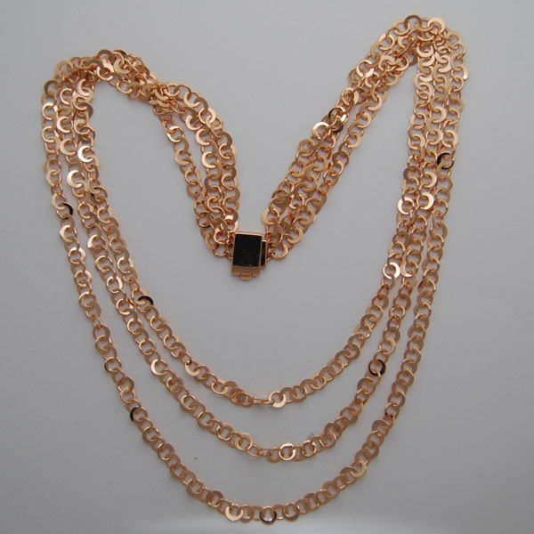 18K Rose Gold Graduated 3 Row Open Link Chain