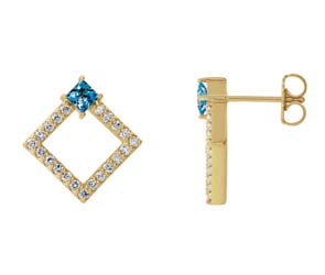 Princess Cut Aquamarine Diamond Earrings