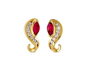 Ruby Marquise and Diamond S Shape Earrings