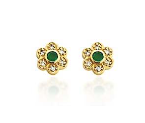 Center Emerald and Diamond Earrings
