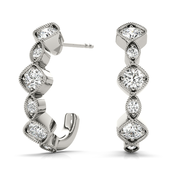 Diamond J Hoop Earrings [41064] | USA Jewels