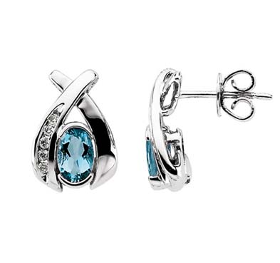 Oval Shape Aquamarine & Diamond Earrings [64915:QOV] | USA Jewels