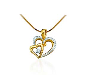 Two Hearts Ladies Diamond Pendant<br> .03 Carat Total Weight