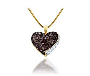 Ladies Champagne Diamond Heart Pendant<br> .85 Carat Total Weight